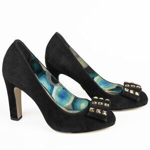 Anne Klein Black Suede Heels with Gold Studded Bows 6M